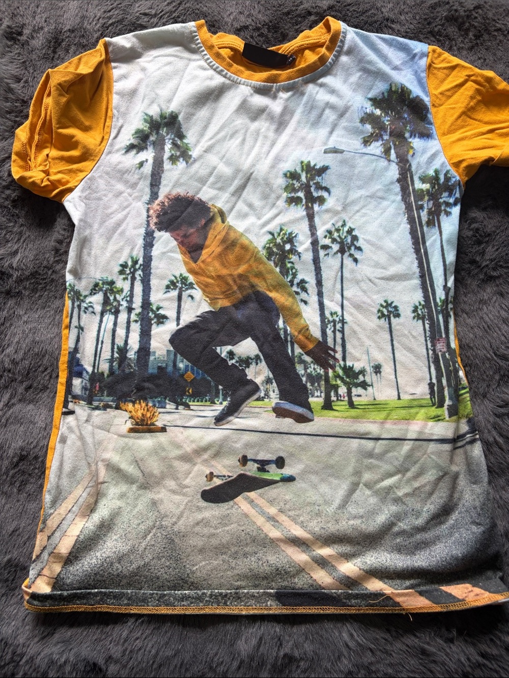 Men's Graphic Skateboard Tee in Mustard Yellow